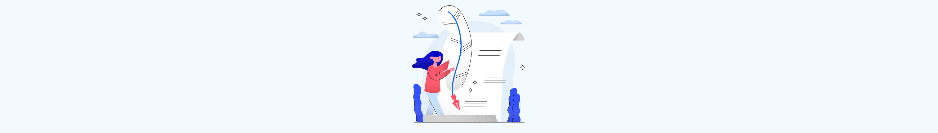 Illustration of a person writing on a long sheet of paper